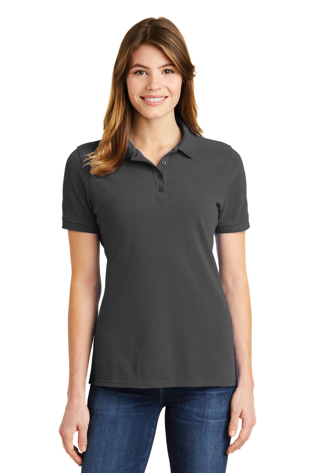 DISCONTINUED Port & Company Ladies Combed Ring Spun Pique Polo. LKP1500 - Charcoal - front