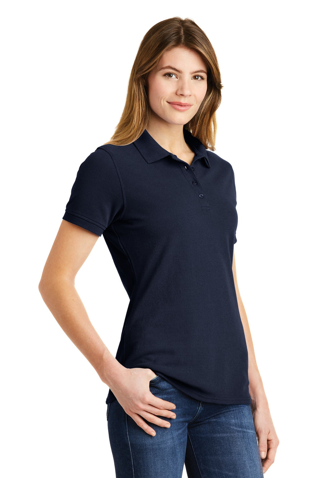 DISCONTINUED Port & Company Ladies Combed Ring Spun Pique Polo. LKP1500 - Deep Navy - three_q