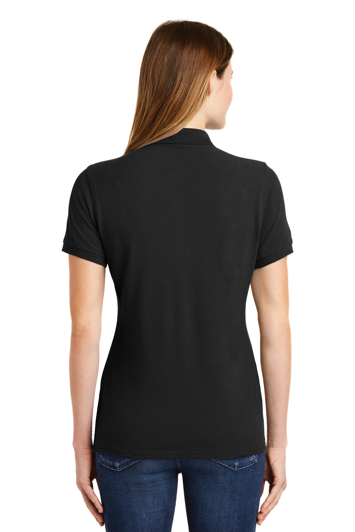 DISCONTINUED Port & Company Ladies Combed Ring Spun Pique Polo. LKP1500 - Jet Black - back