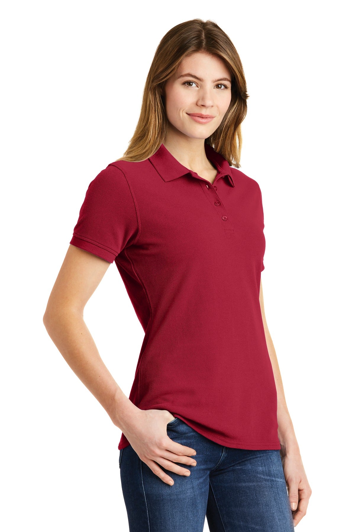 DISCONTINUED Port & Company Ladies Combed Ring Spun Pique Polo. LKP1500 - Red - three_q