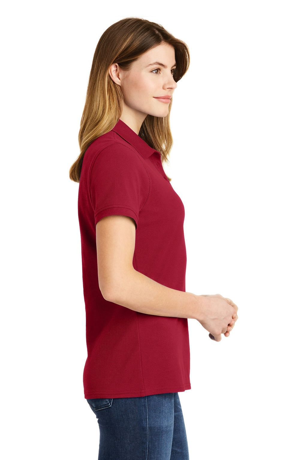 DISCONTINUED Port & Company Ladies Combed Ring Spun Pique Polo. LKP1500 - Red - side