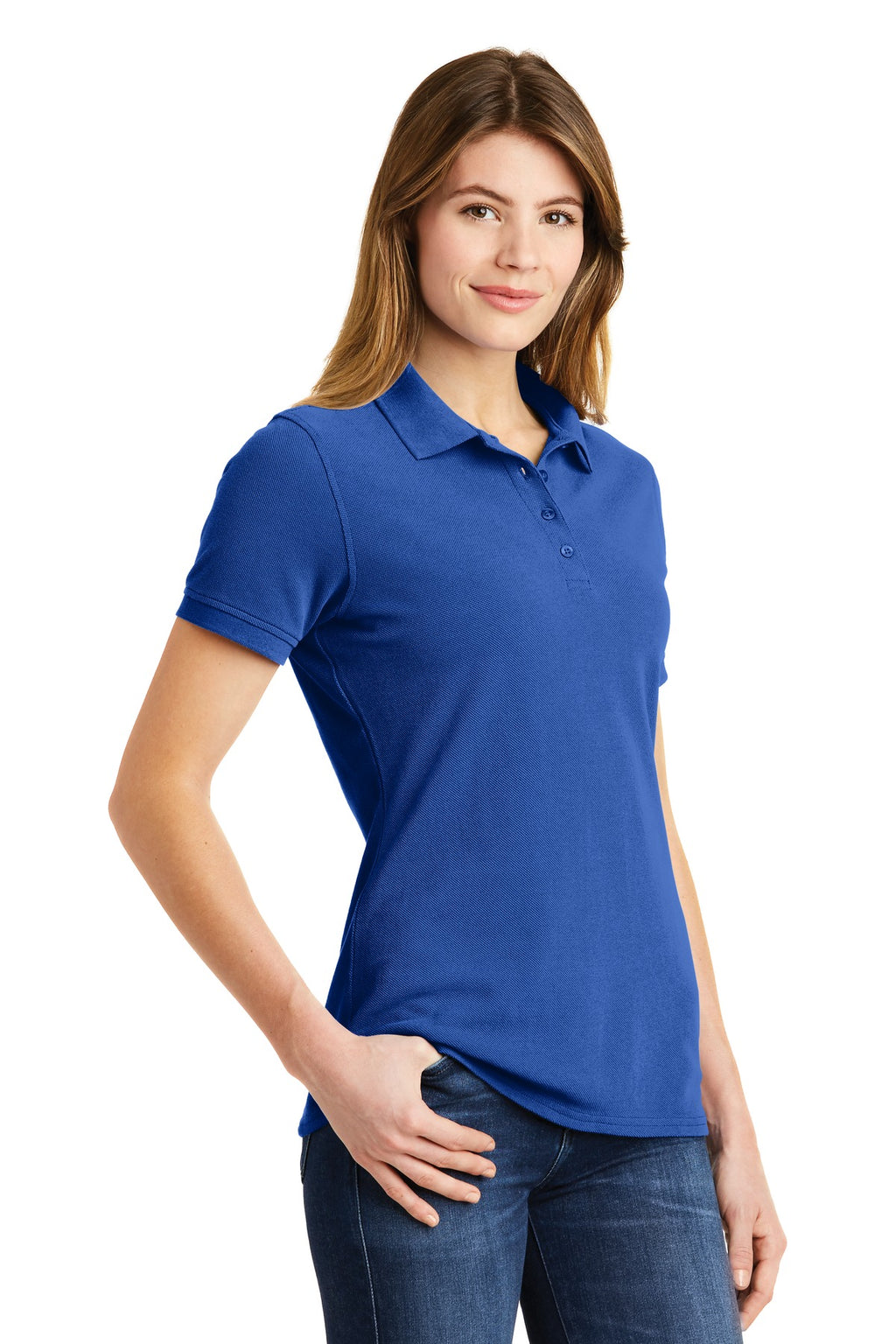 DISCONTINUED Port & Company Ladies Combed Ring Spun Pique Polo. LKP1500 - Royal - three_q