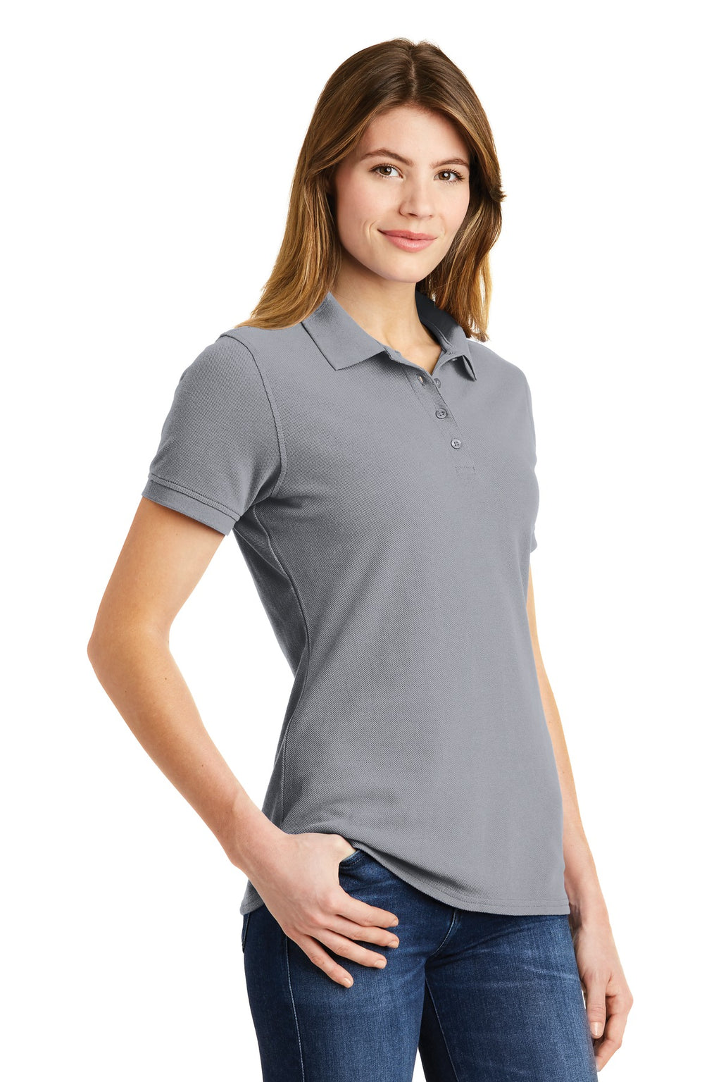 DISCONTINUED Port & Company Ladies Combed Ring Spun Pique Polo. LKP1500 - Silver - three_q