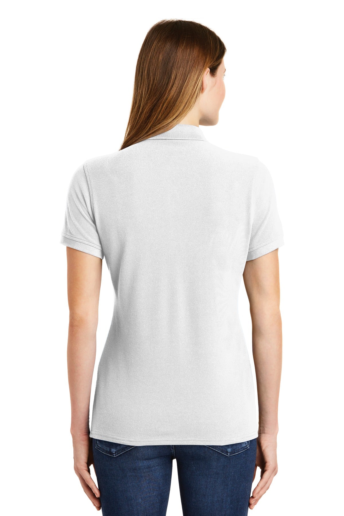 DISCONTINUED Port & Company Ladies Combed Ring Spun Pique Polo. LKP1500 - White - back
