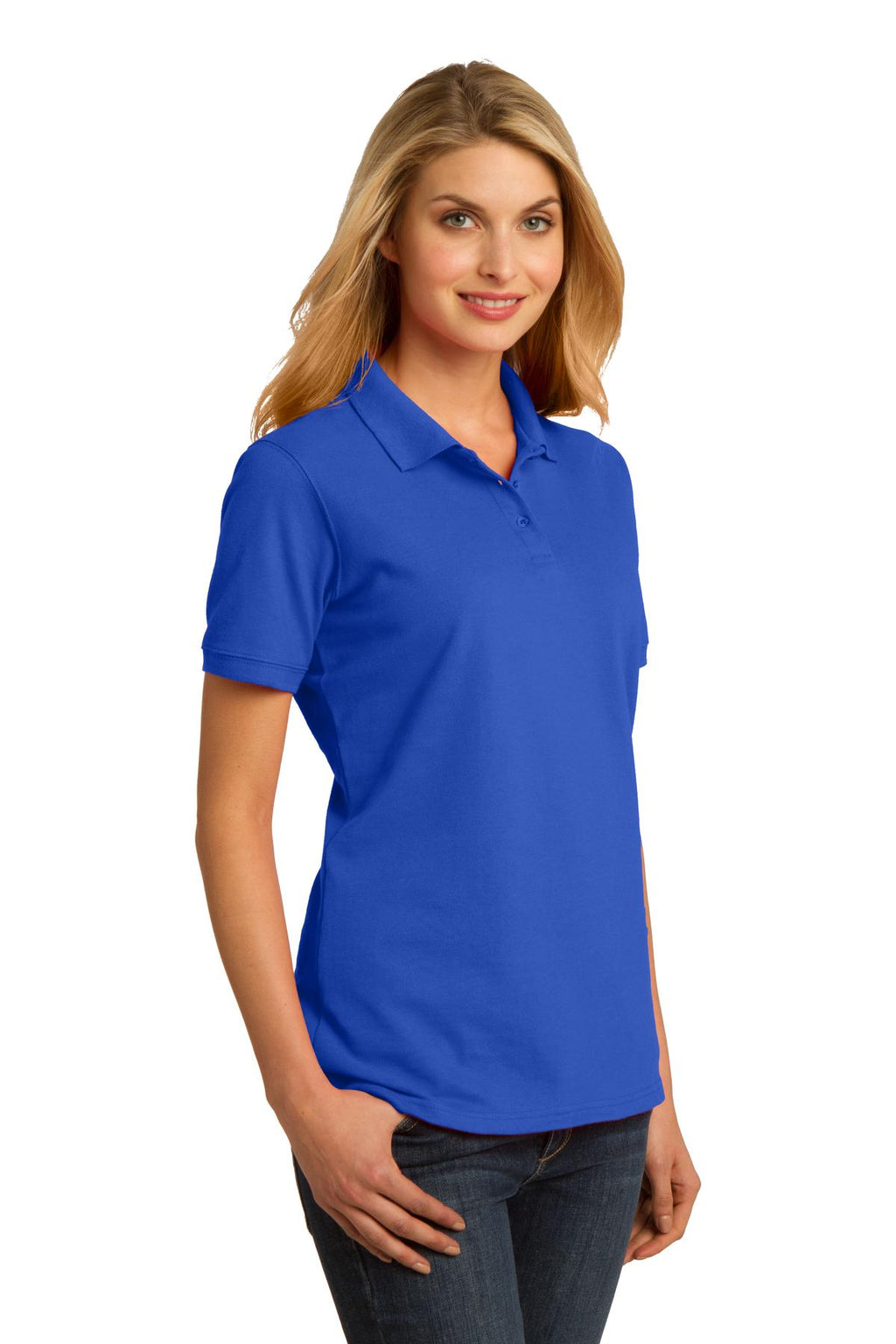 DISCONTINUED Port & Company Ladies Ring Spun Pique Polo. LKP150 - Royal - three_q