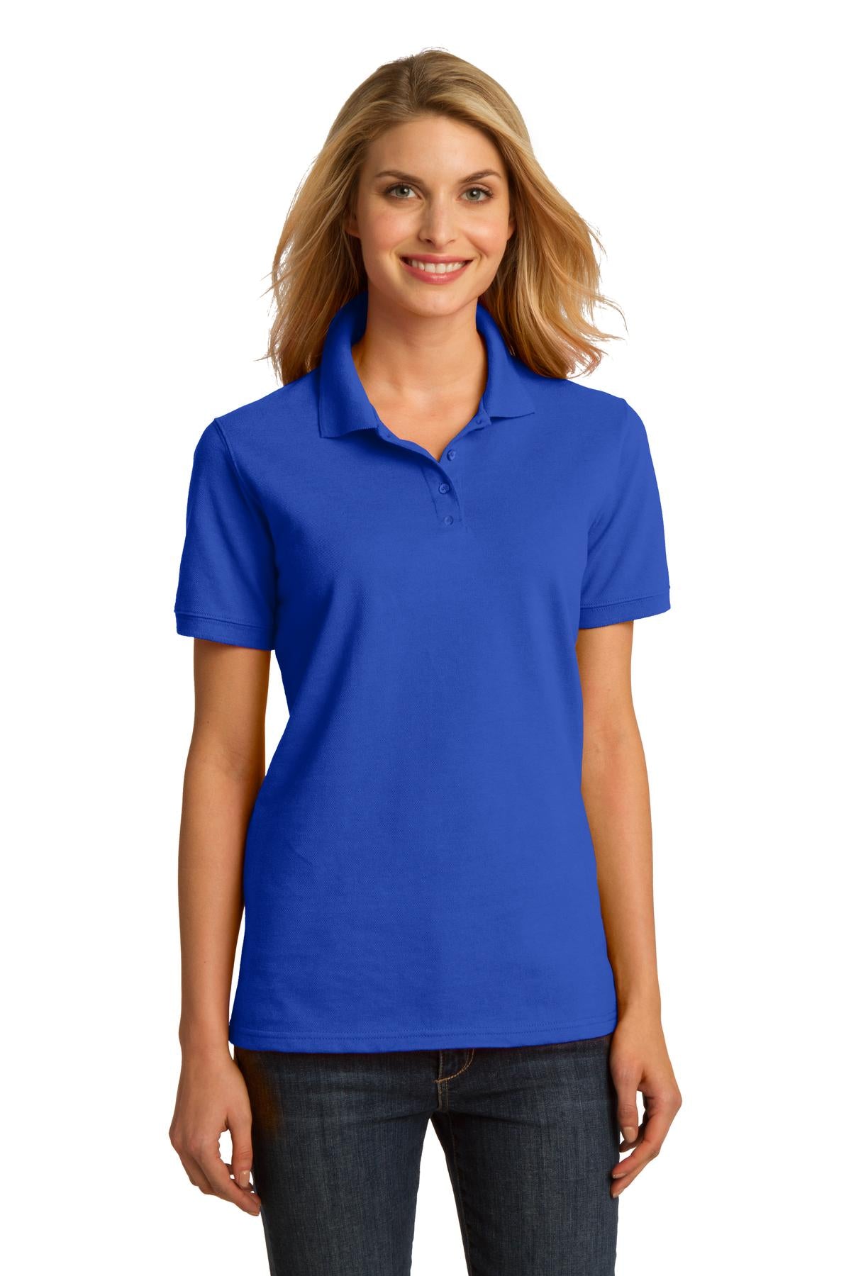 DISCONTINUED Port & Company Ladies Ring Spun Pique Polo. LKP150 - Royal - front