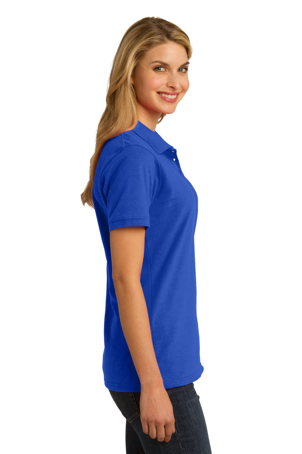 DISCONTINUED Port & Company Ladies Ring Spun Pique Polo. LKP150 - Royal - side
