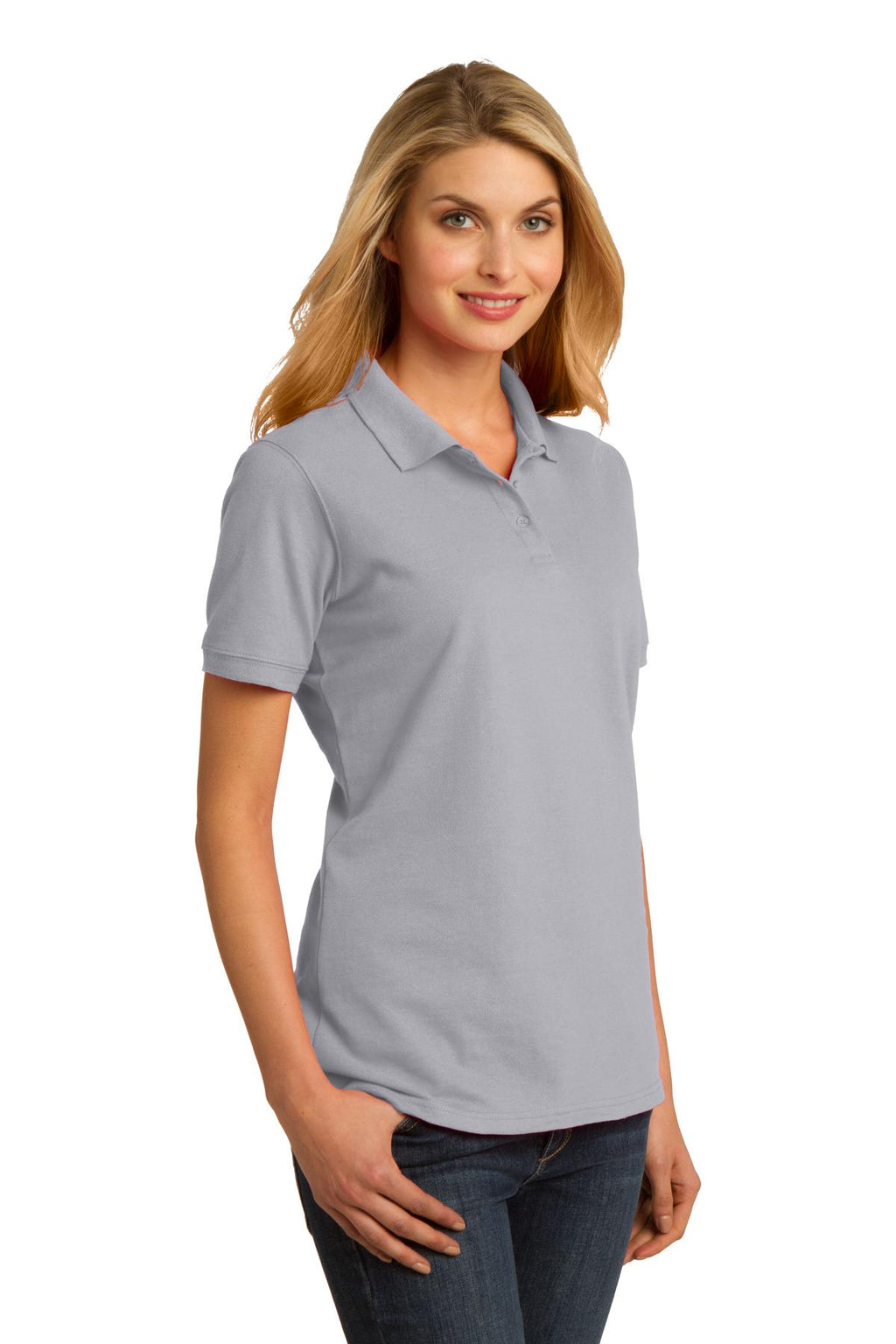 DISCONTINUED Port & Company Ladies Ring Spun Pique Polo. LKP150 - Silver - three_q