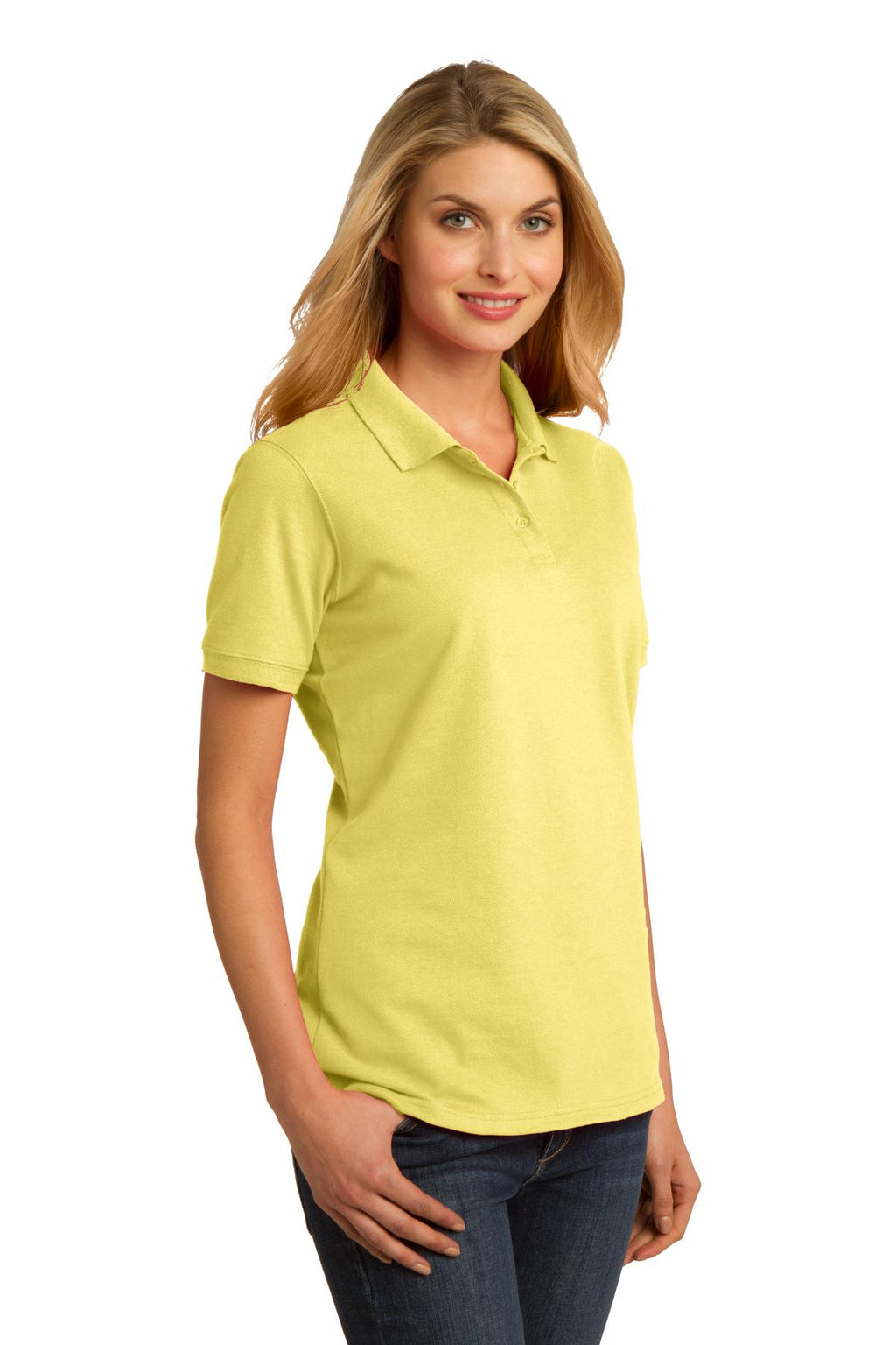 DISCONTINUED Port & Company Ladies Ring Spun Pique Polo. LKP150 - Yellow - three_q