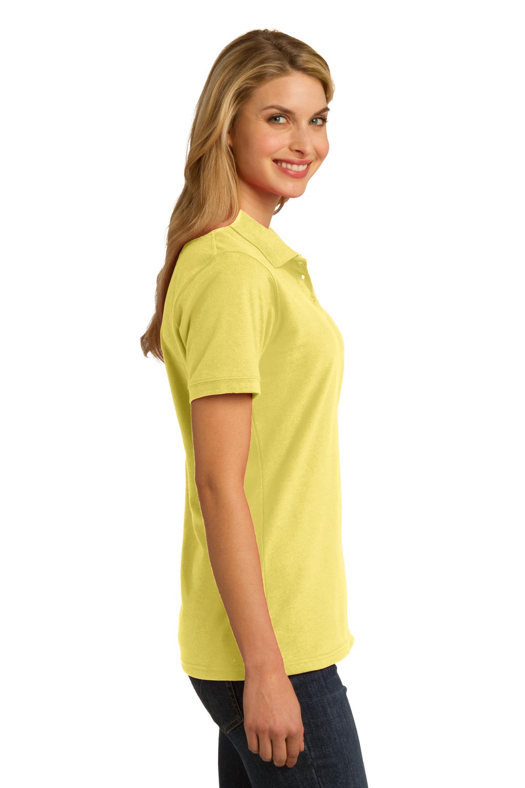 DISCONTINUED Port & Company Ladies Ring Spun Pique Polo. LKP150 - Yellow - side