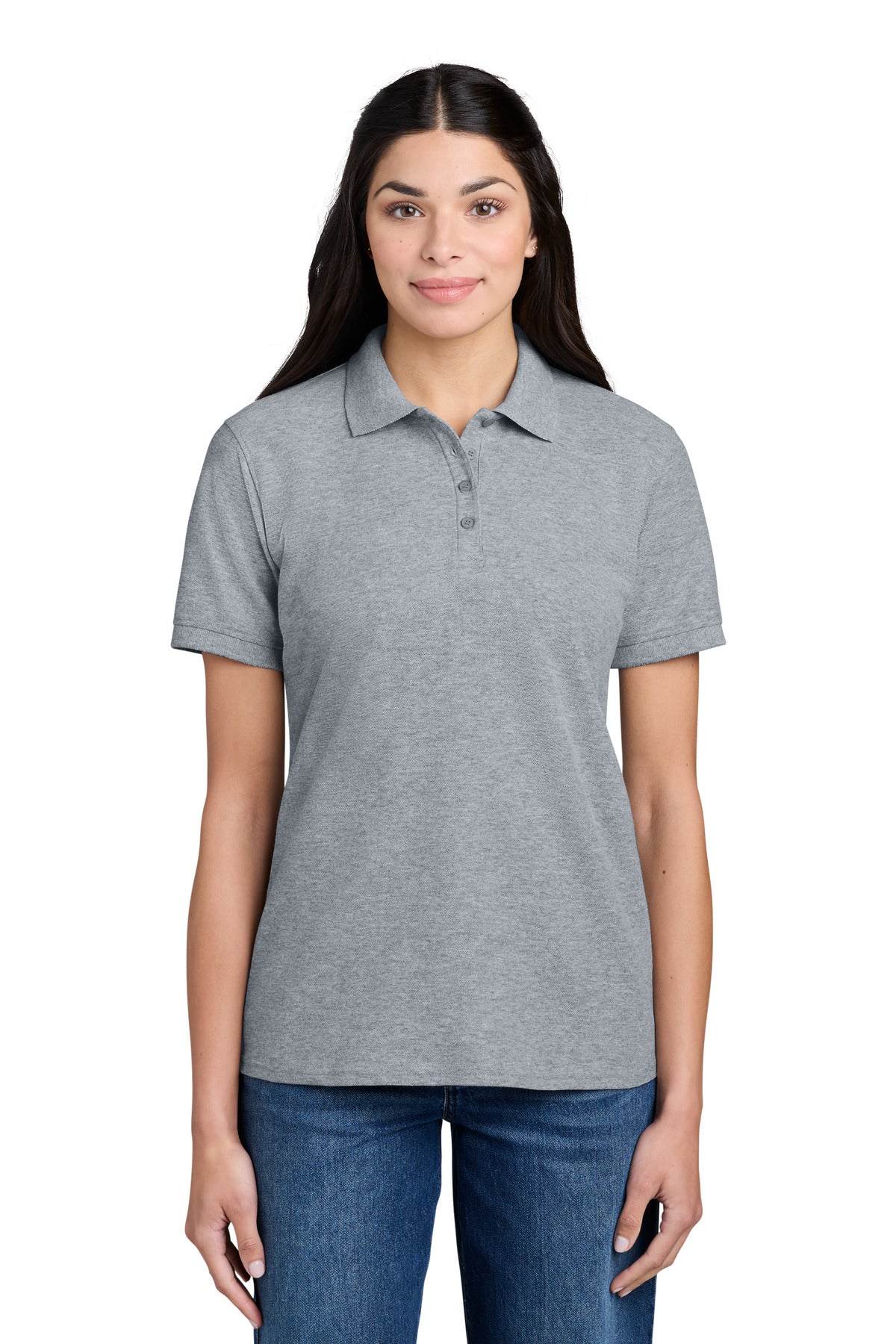 Port & Co Women's Core Blend Pique Polo. LKP155 - Athletic Heather - front
