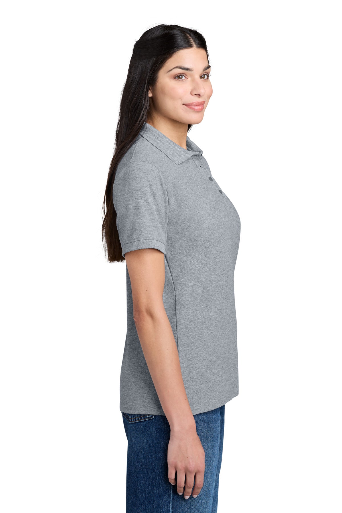 Port & Co Women's Core Blend Pique Polo. LKP155 - Athletic Heather - side