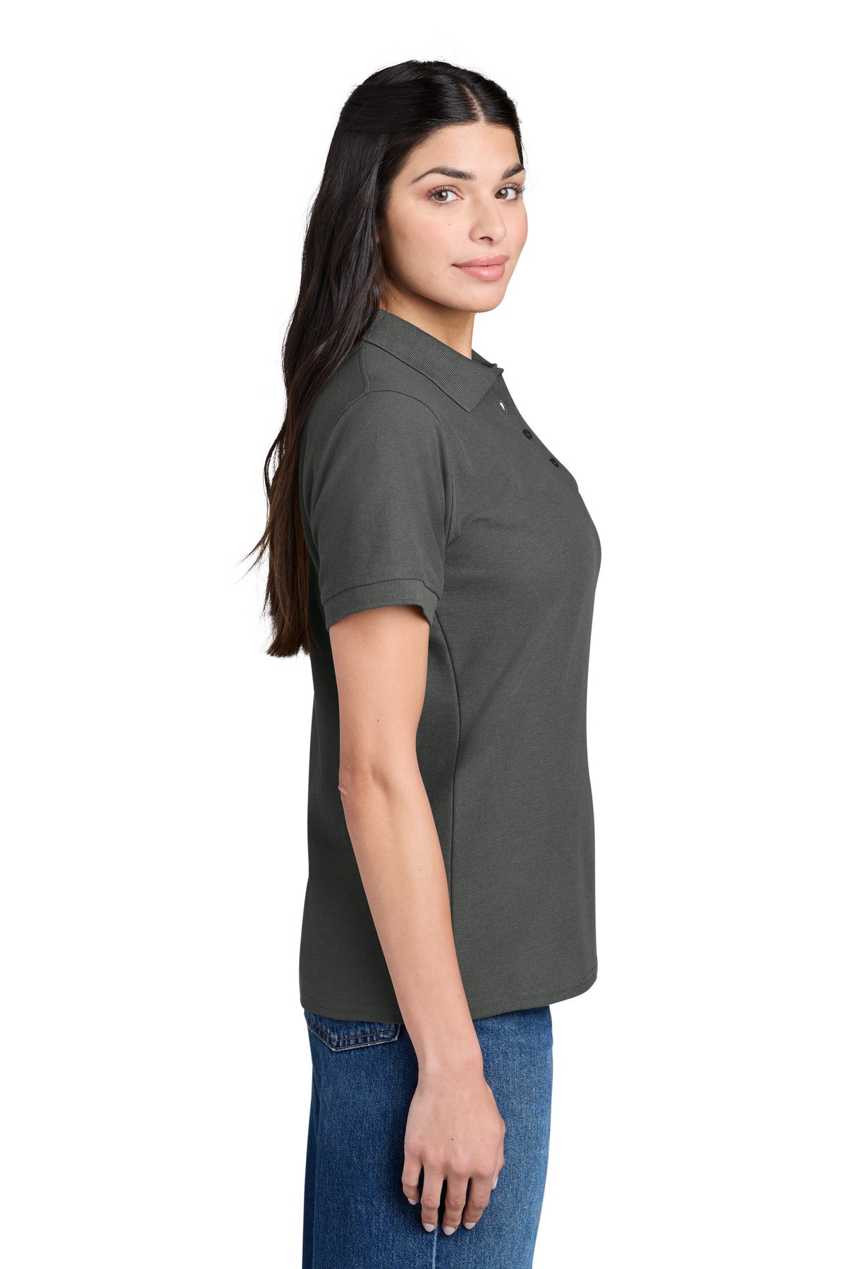 Port & Co Women's Core Blend Pique Polo. LKP155 - Charcoal - side