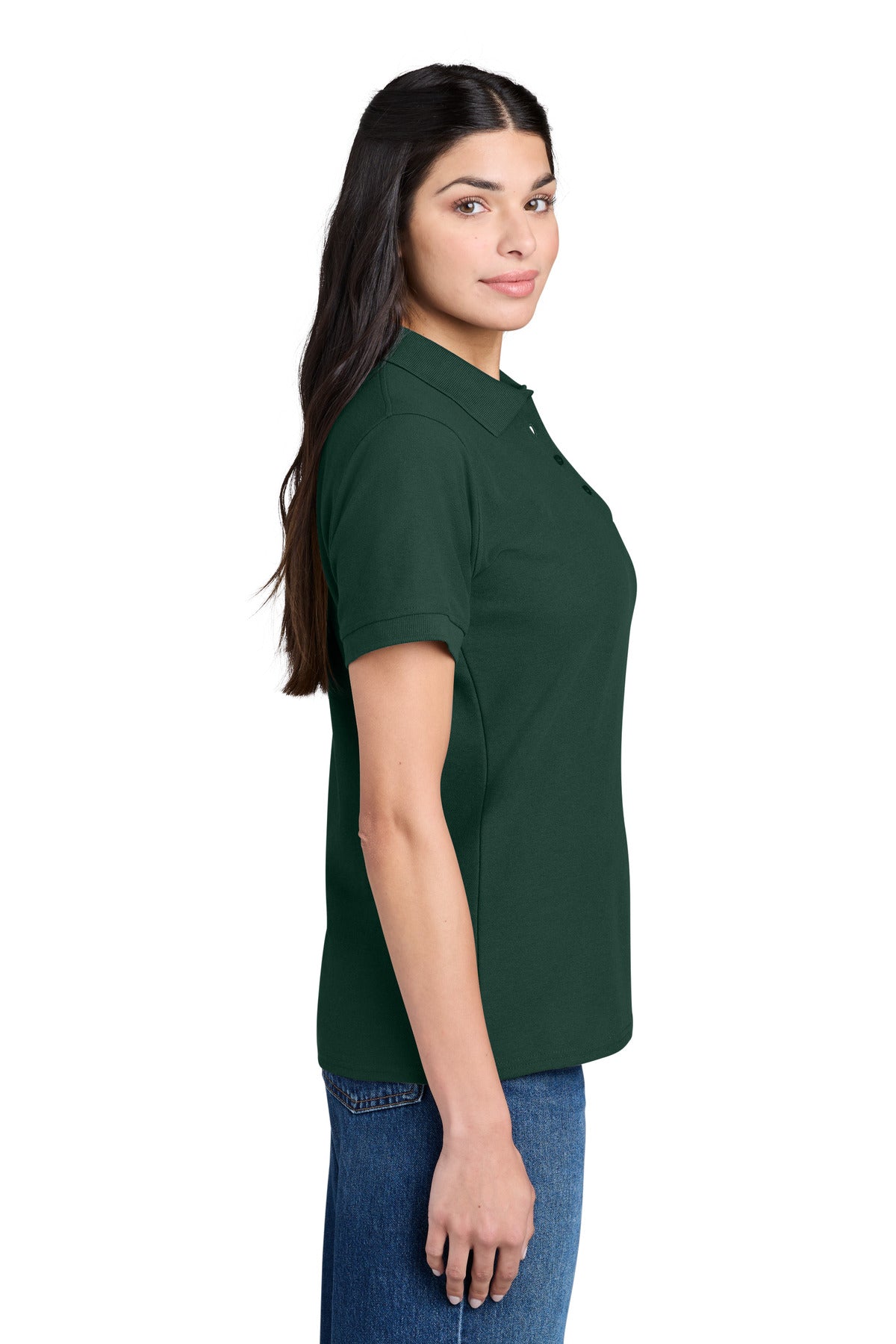 Port & Co Women's Core Blend Pique Polo. LKP155 - Dark Green - side
