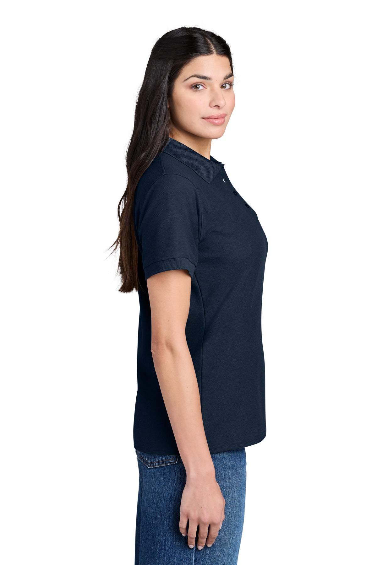 Port & Co Women's Core Blend Pique Polo. LKP155 - Deep Navy - side