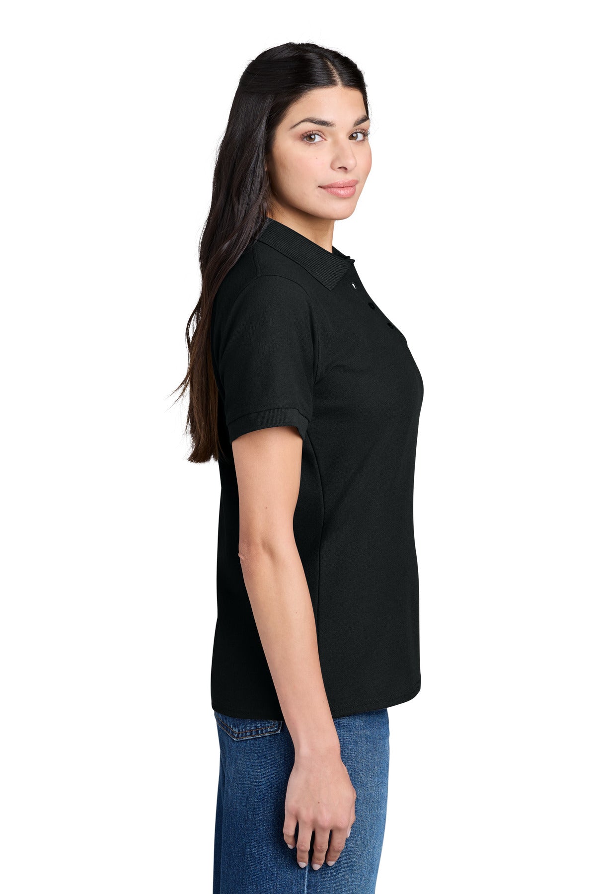 Port & Co Women's Core Blend Pique Polo. LKP155 - Jet Black - side