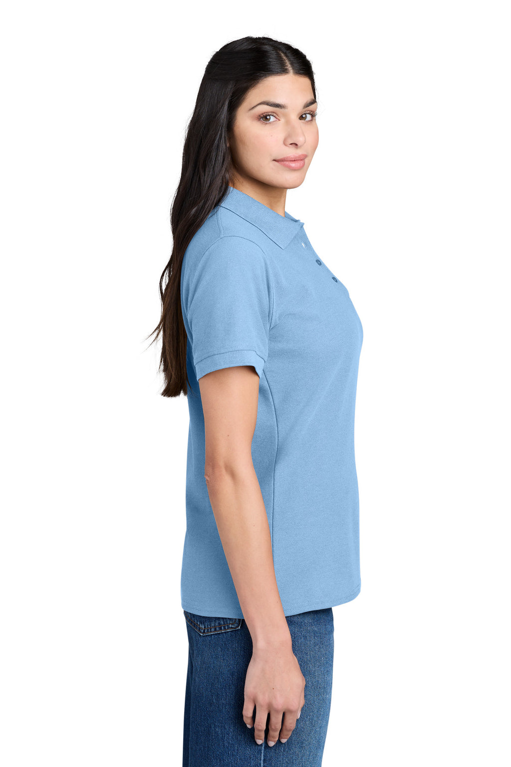 Port & Co Women's Core Blend Pique Polo. LKP155 - Light Blue - side