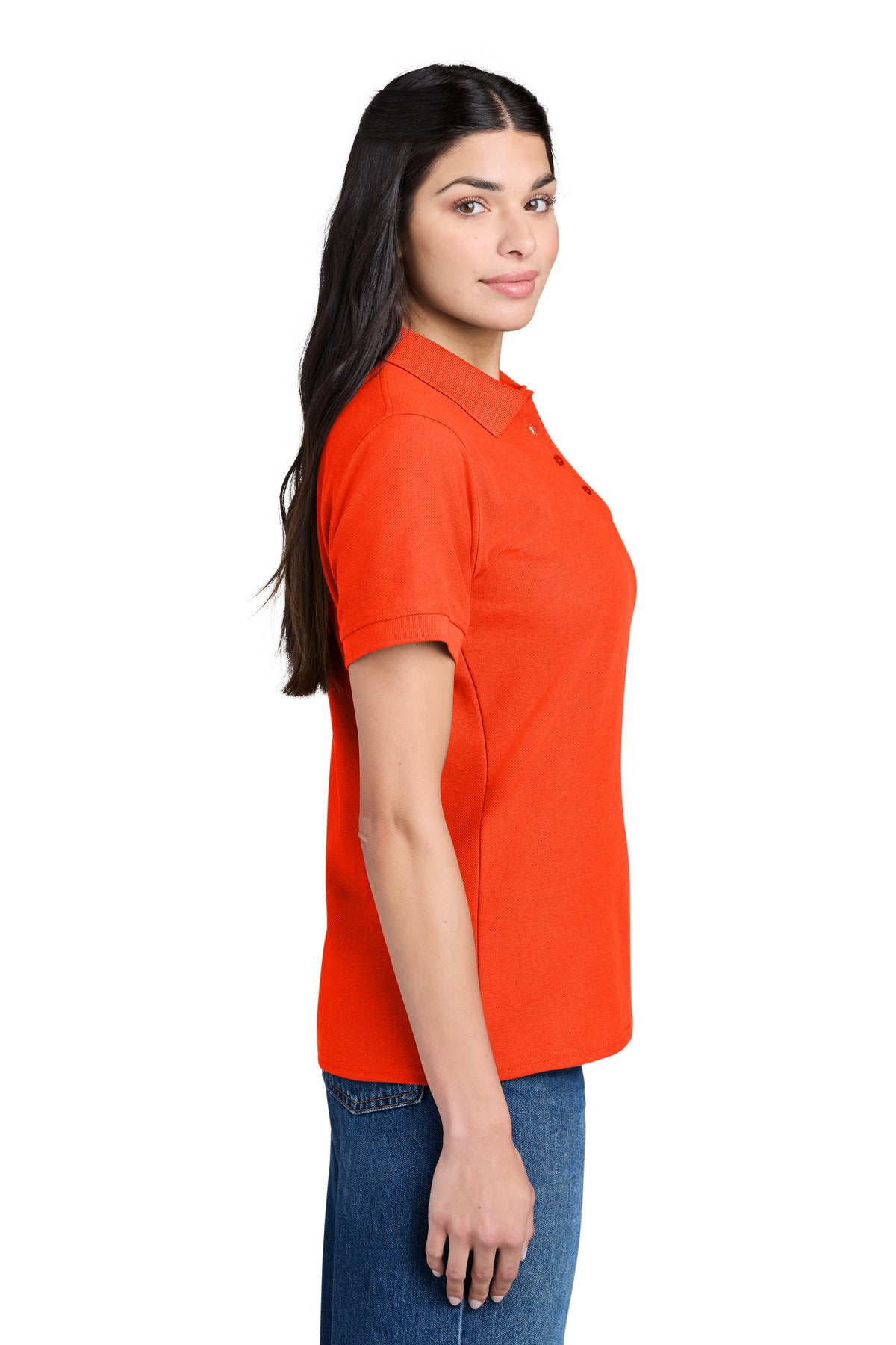 Port & Co Women's Core Blend Pique Polo. LKP155 - Orange - side
