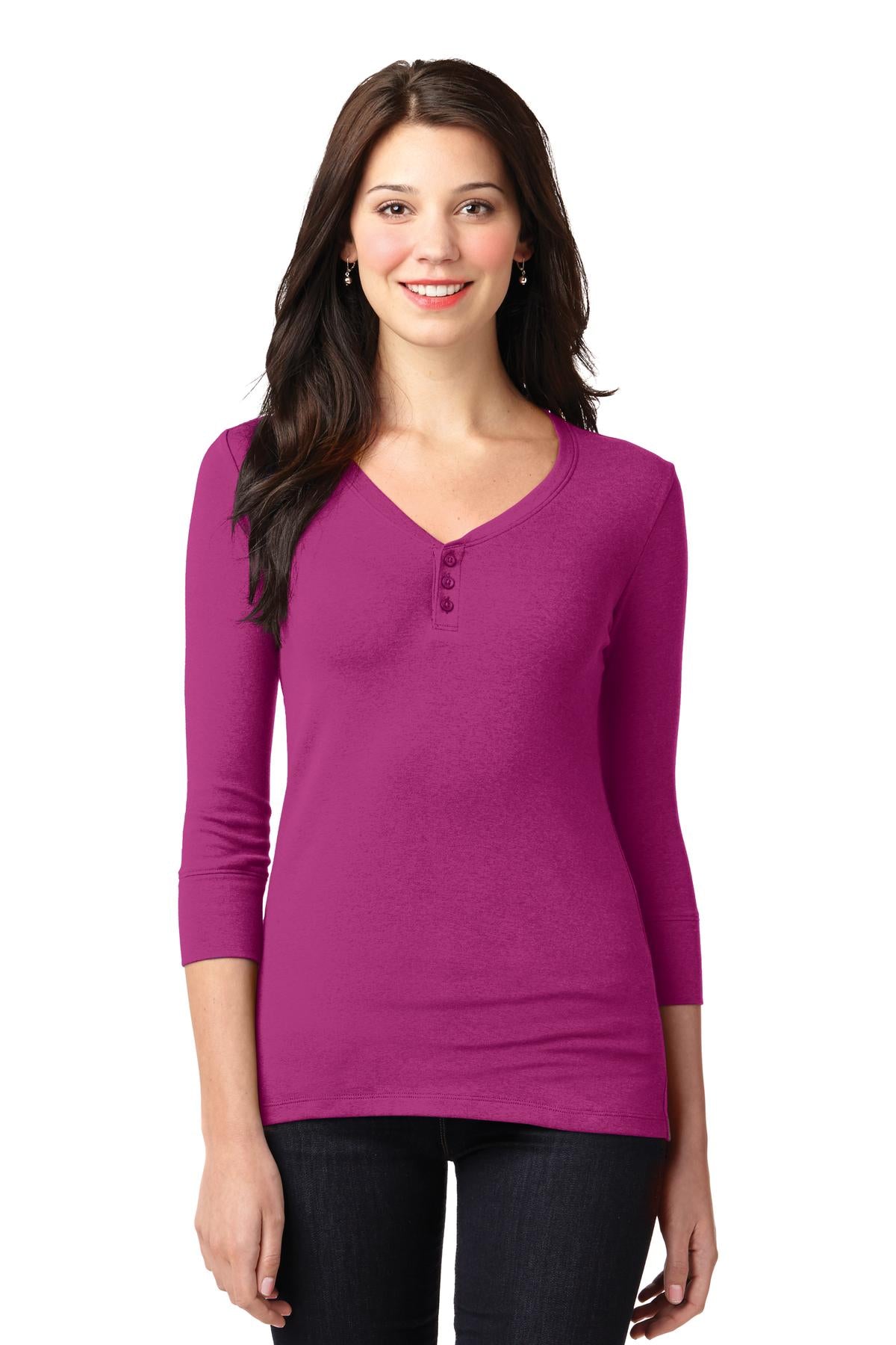 DISCONTINUED Port Authority Ladies Concept Stretch 3/4-Sleeve Scoop Henley. LM1007 - Magenta - front