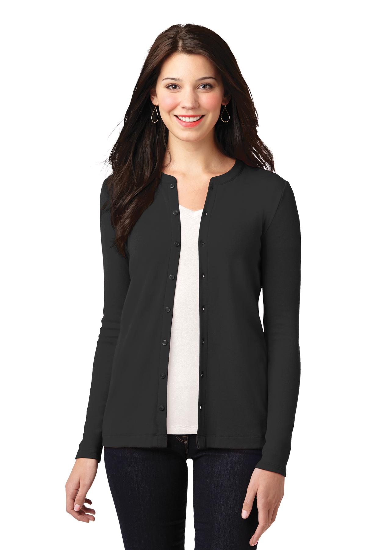 Port Authority Women's Concept Stretch Button-Front Cardigan. LM1008 - Black - front