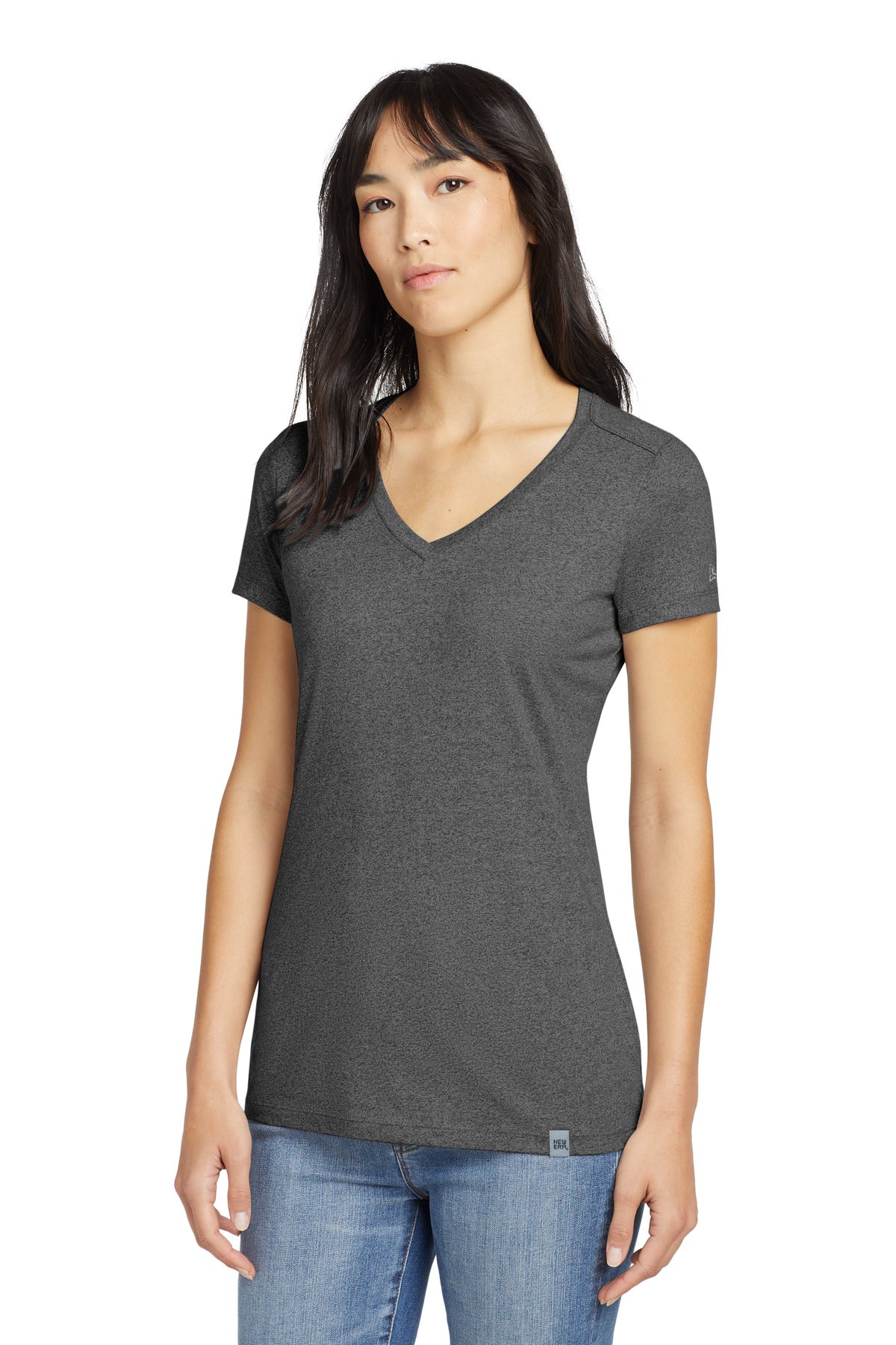New Era Women's Heritage Blend V-Neck Tee. LNEA101 - Black Heather - front