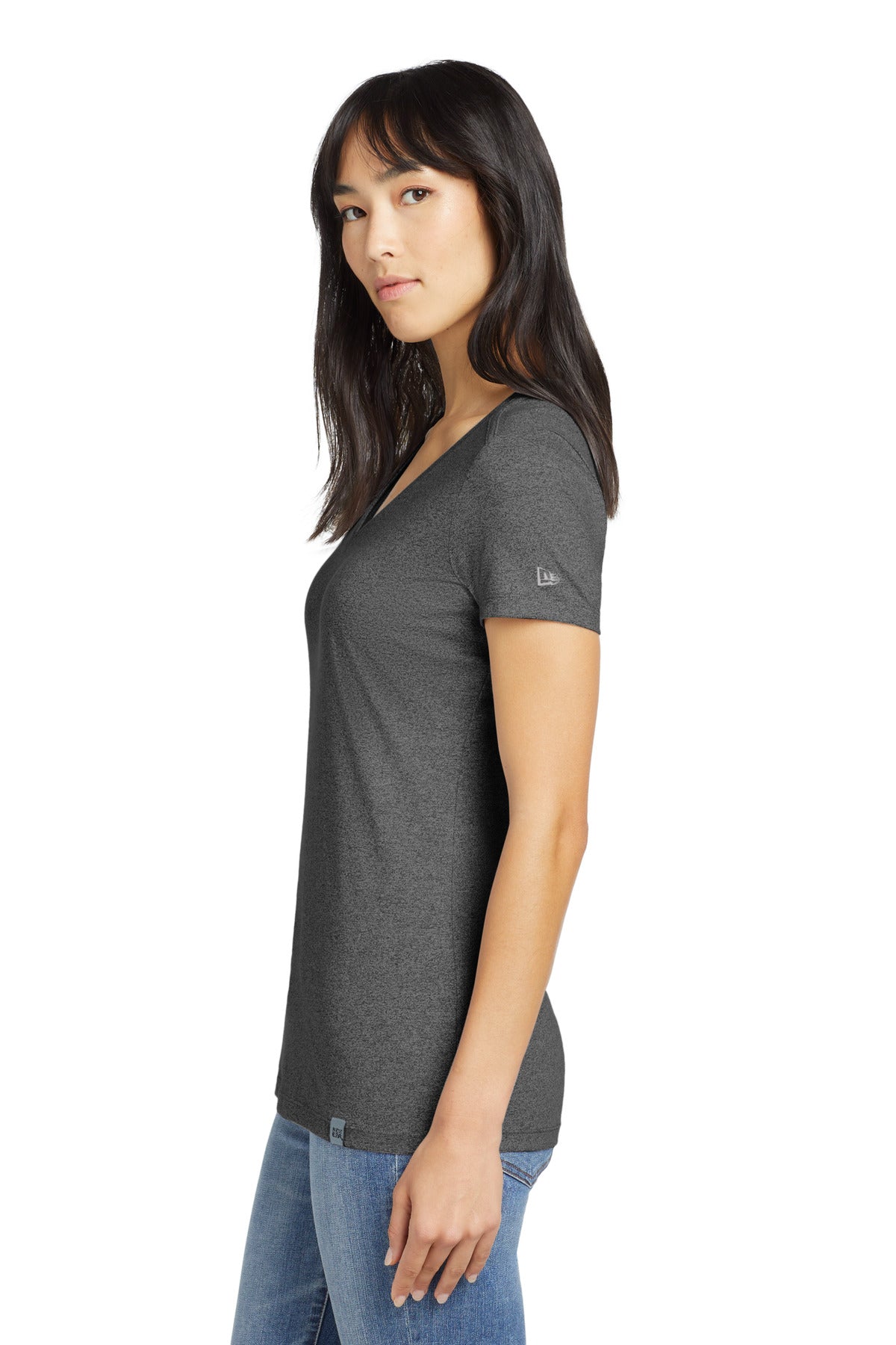 New Era Women's Heritage Blend V-Neck Tee. LNEA101 - Black Heather - side