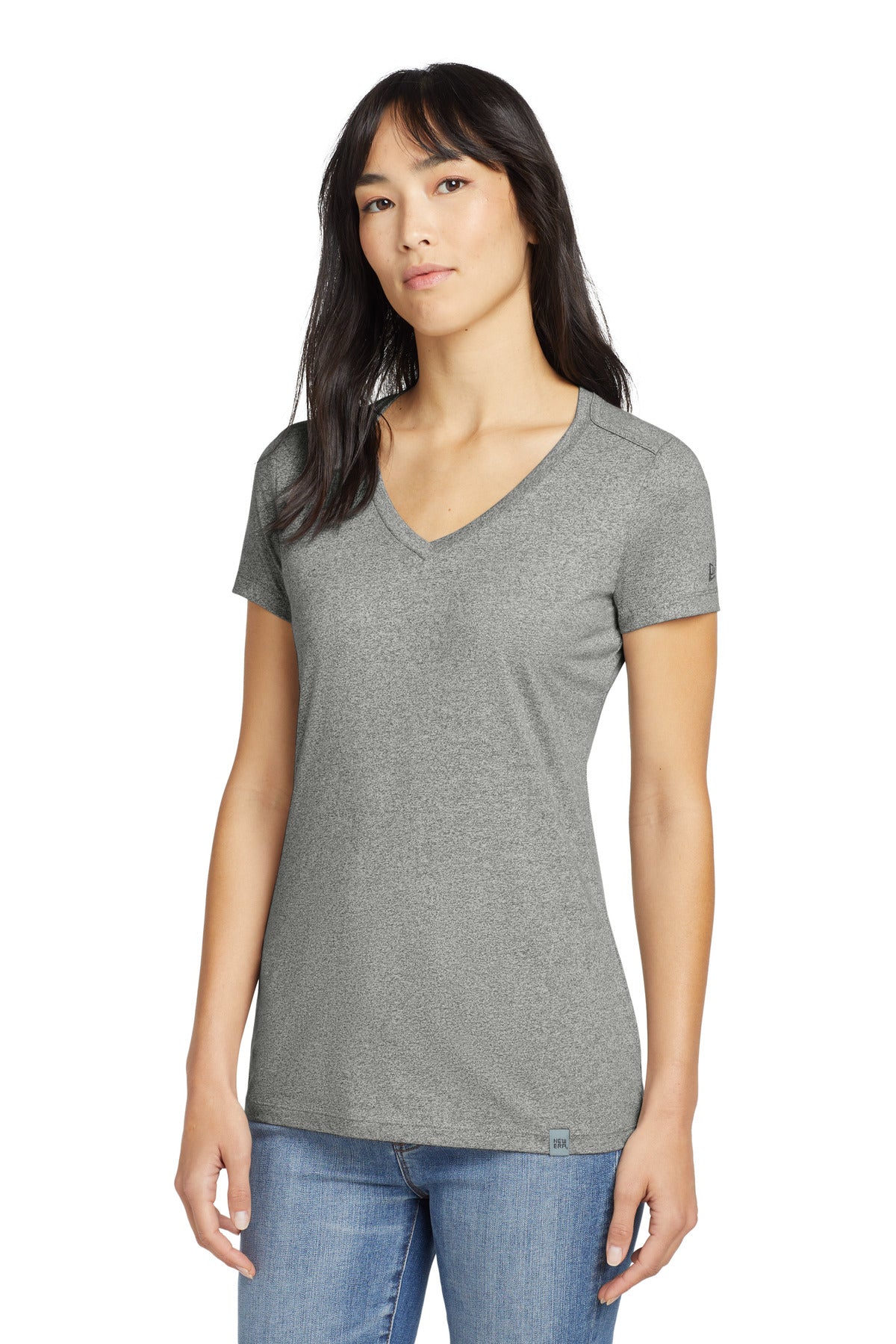 New Era Women's Heritage Blend V-Neck Tee. LNEA101 - Light Graphite Twist - front