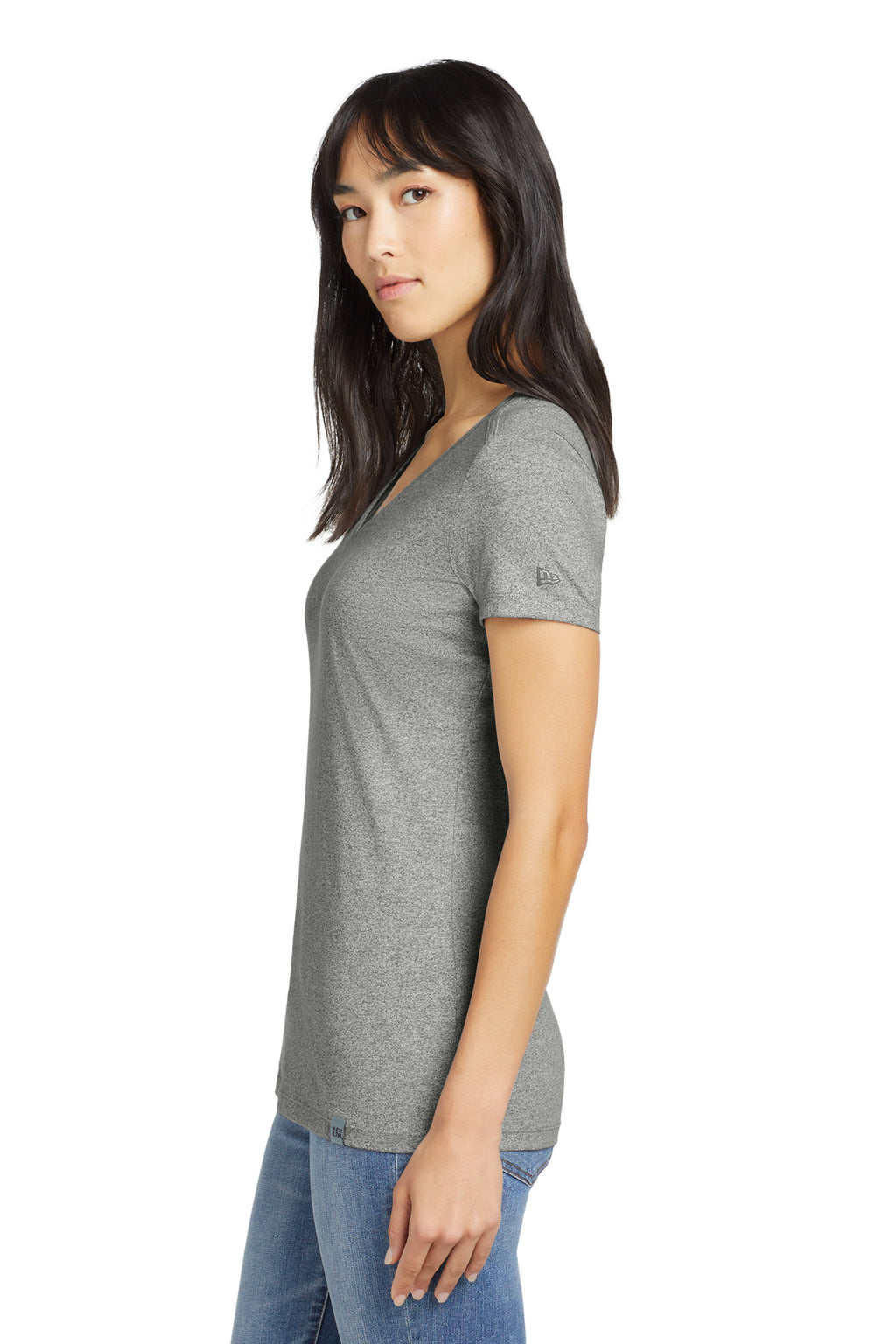 New Era Women's Heritage Blend V-Neck Tee. LNEA101 - Light Graphite Twist - side