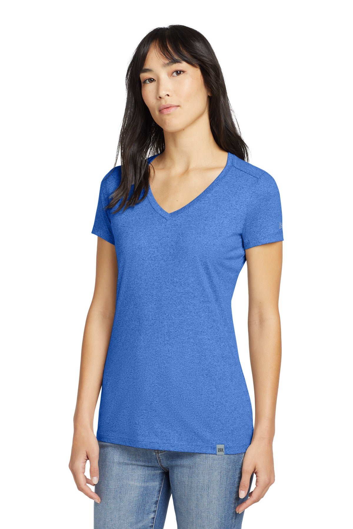 New Era Women's Heritage Blend V-Neck Tee. LNEA101 - Royal Heather - front