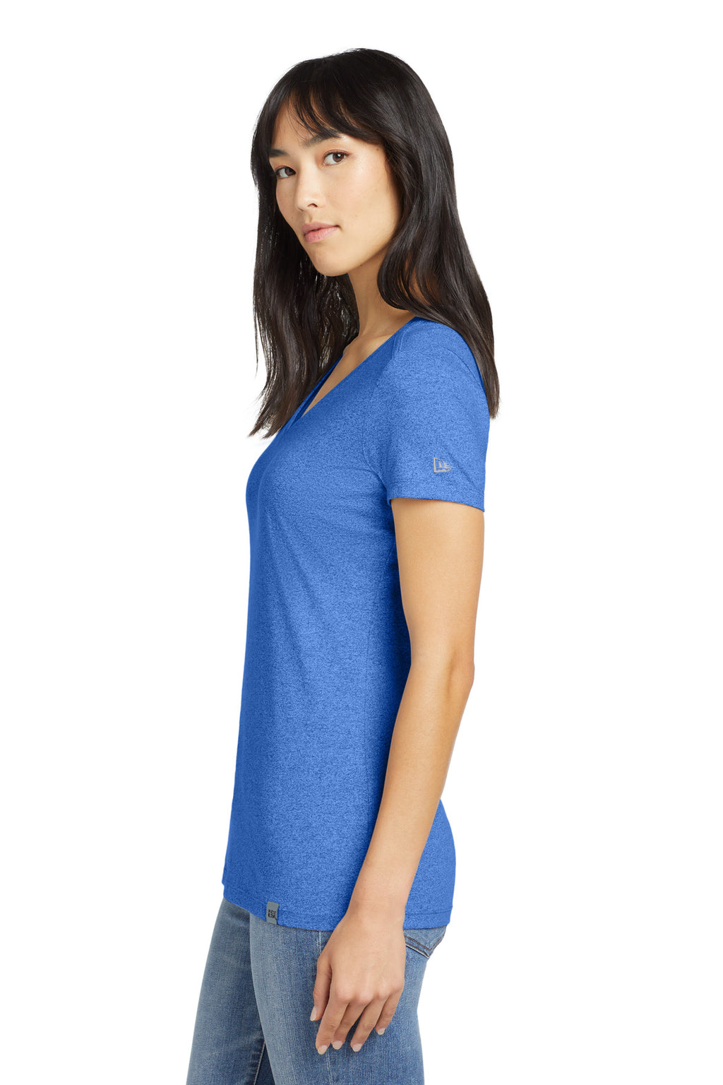 New Era Women's Heritage Blend V-Neck Tee. LNEA101 - Royal Heather - side