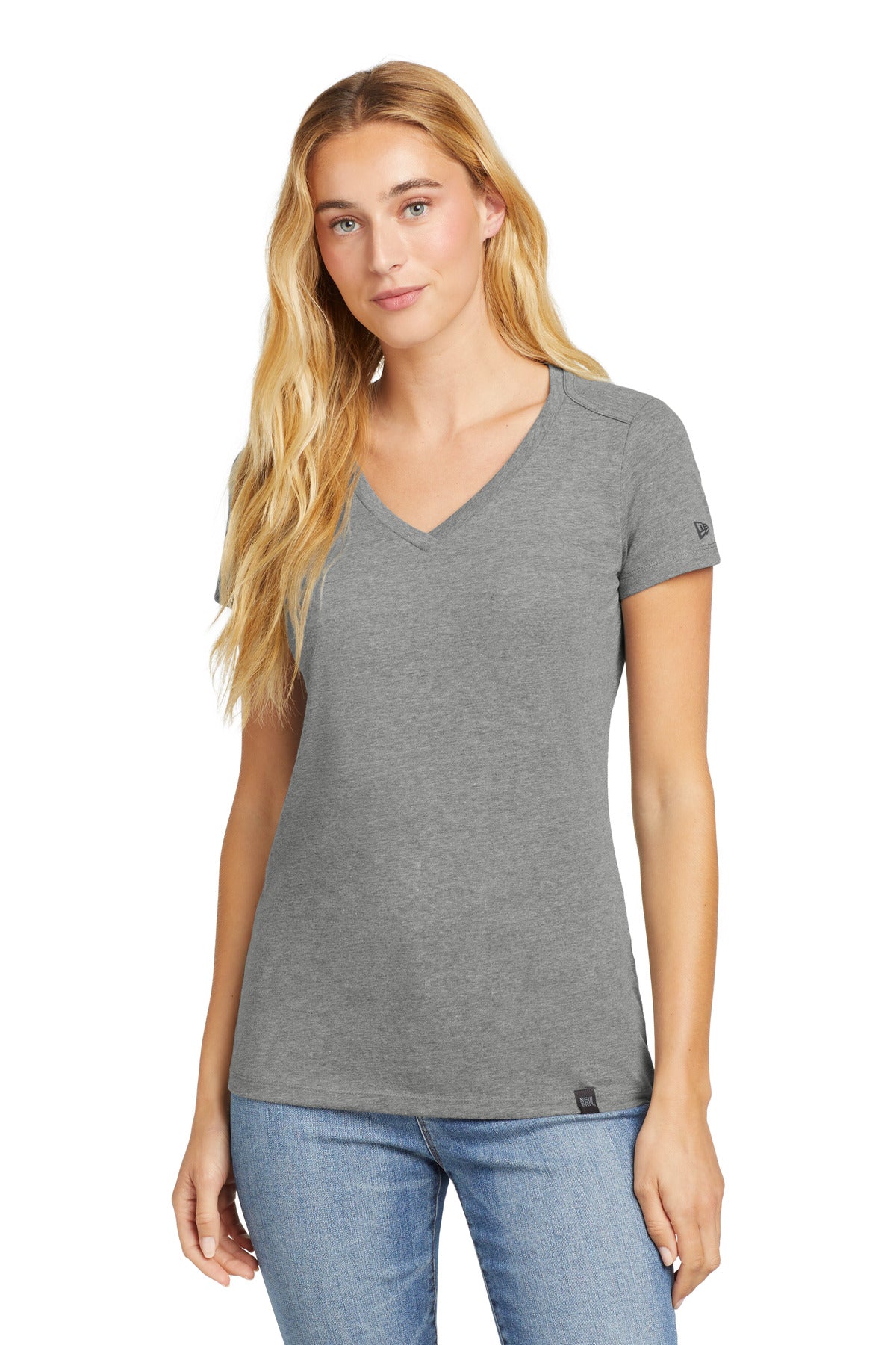 New Era Women's Heritage Blend V-Neck Tee. LNEA101 - Shadow Grey Heather - front