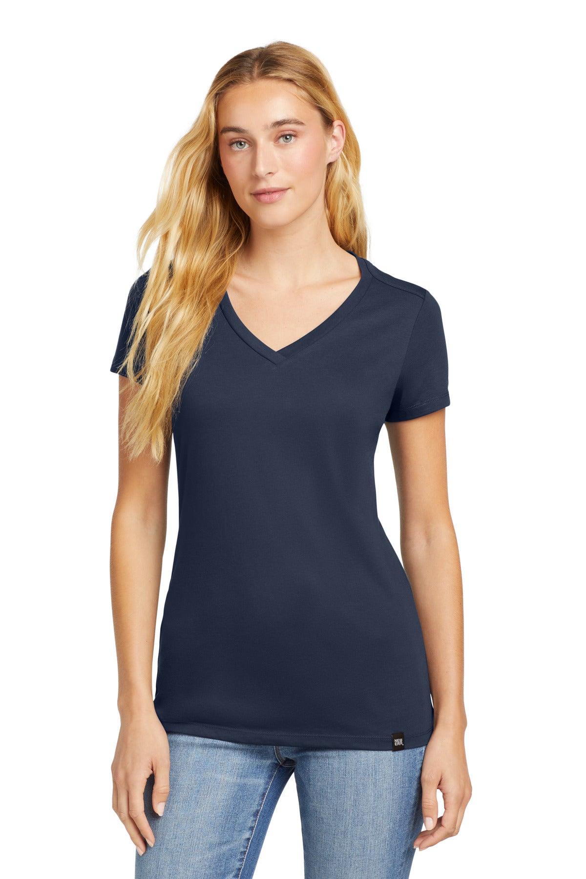 New Era Women's Heritage Blend V-Neck Tee. LNEA101 - True Navy - front