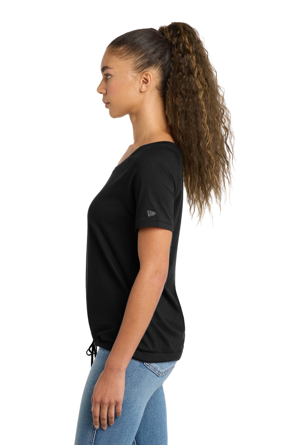 New Era Women's Tri-Blend Performance Cinch Tee. LNEA133 - Black Solid - side