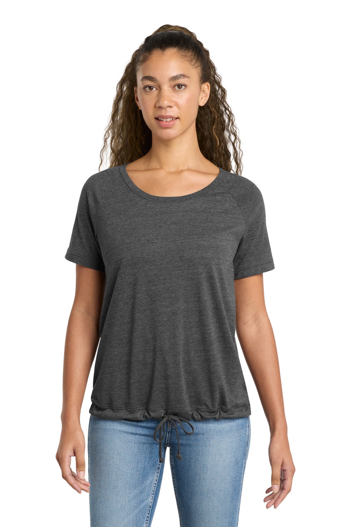 New Era Women's Tri-Blend Performance Cinch Tee. LNEA133 - Dark Graphite - front