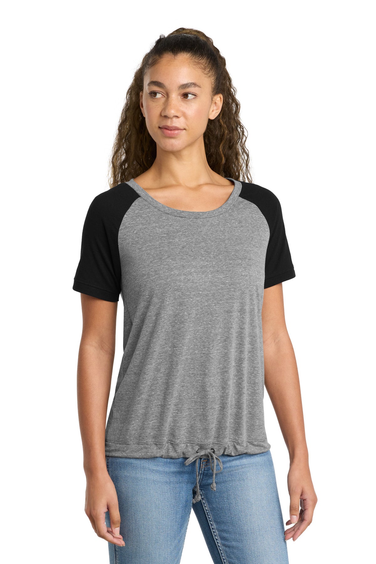 New Era Women's Tri-Blend Performance Cinch Tee. LNEA133 - Shadow Grey/ Black - front