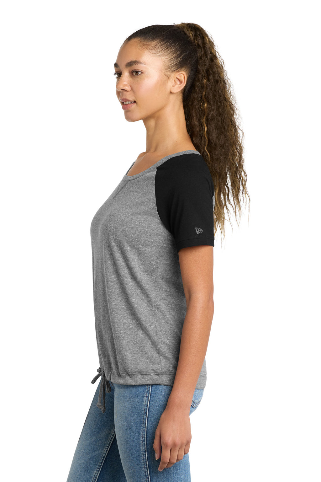 New Era Women's Tri-Blend Performance Cinch Tee. LNEA133 - Shadow Grey/ Black - side