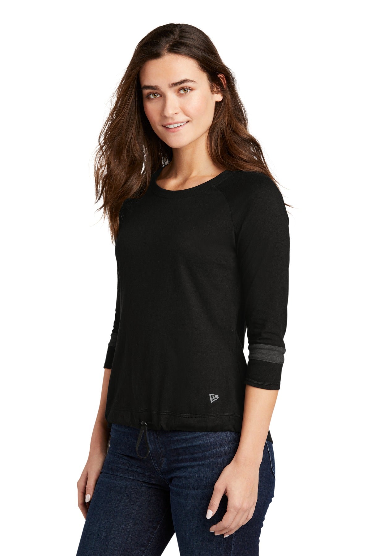 New Era Women's Tri-Blend 3/4-Sleeve Tee LNEA136 - Black Solid/ Graphite - three_q