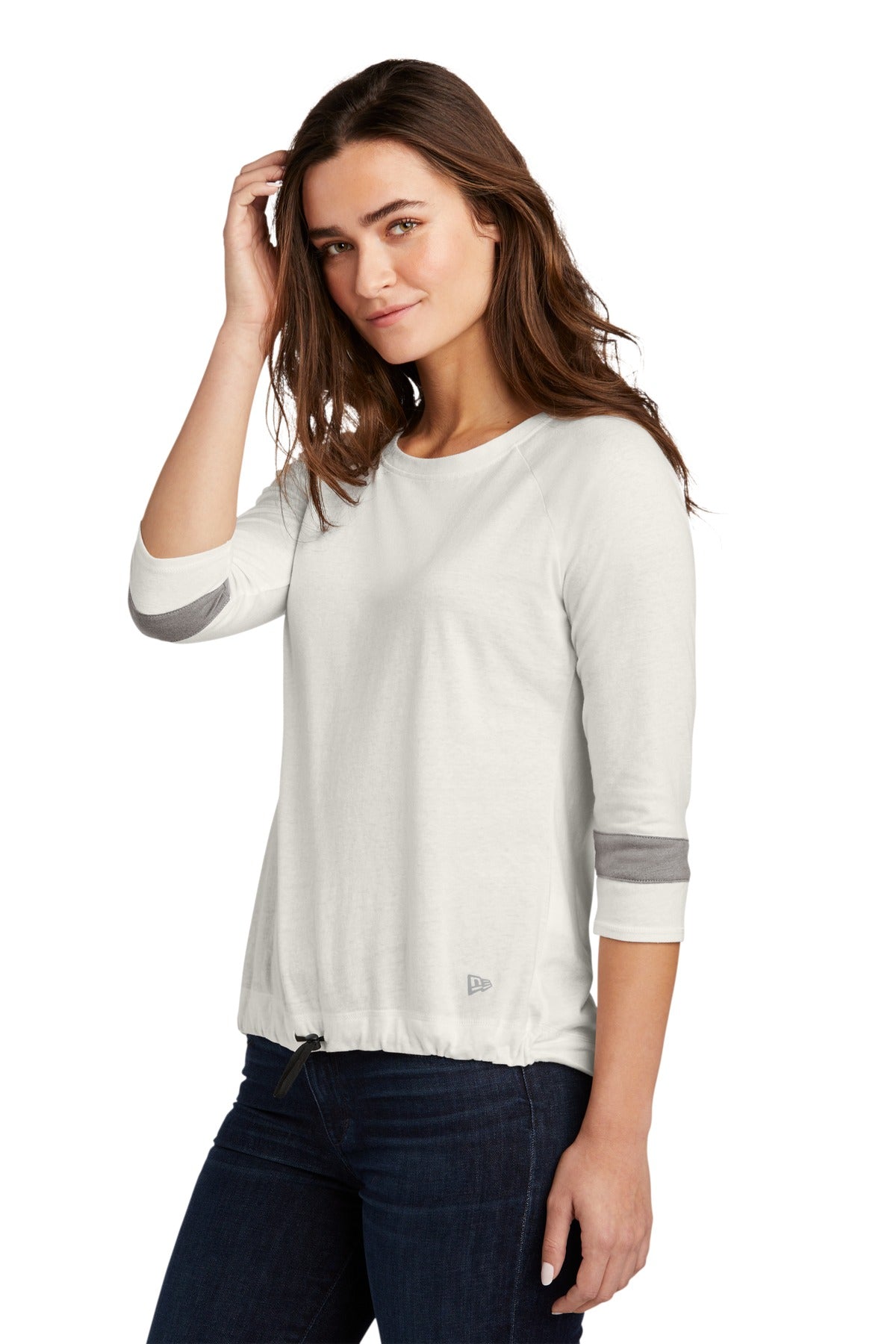 New Era Women's Tri-Blend 3/4-Sleeve Tee LNEA136 - Fan White Solid/ Shadow Grey - three_q