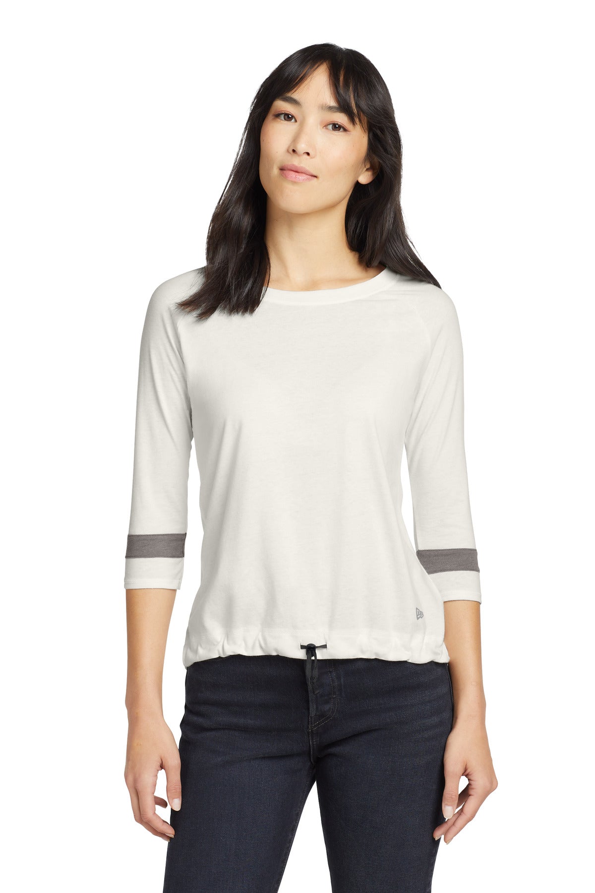 New Era Women's Tri-Blend 3/4-Sleeve Tee LNEA136 - Fan White Solid/ Shadow Grey - front