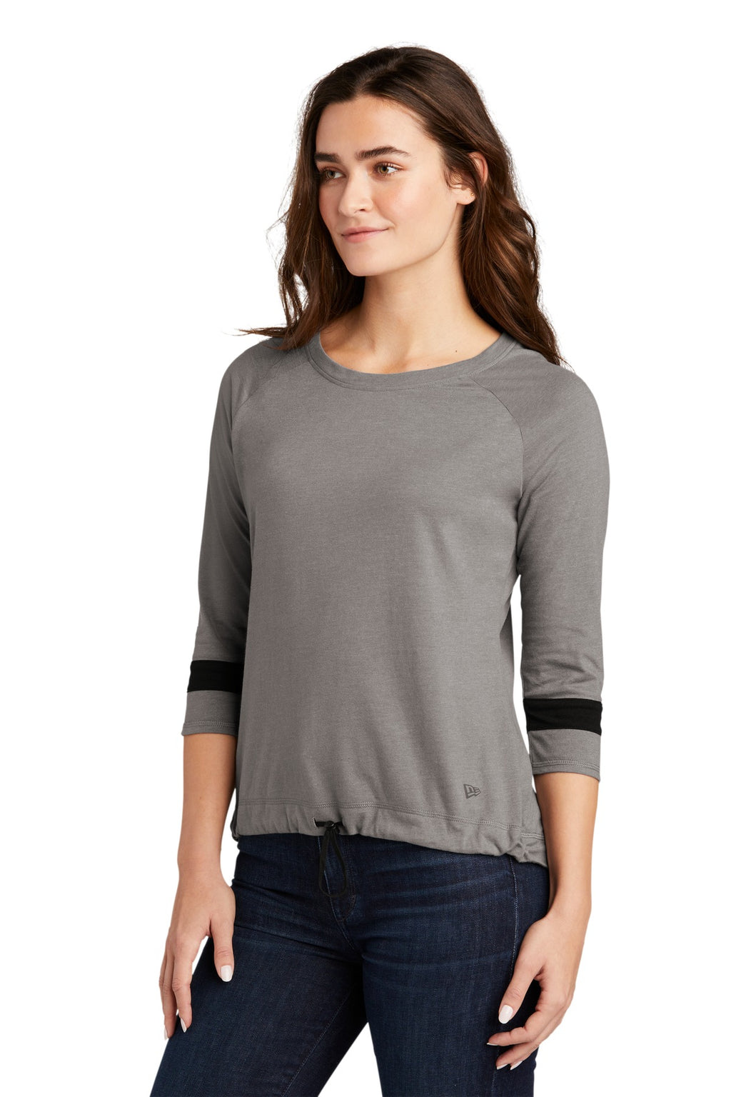 New Era Women's Tri-Blend 3/4-Sleeve Tee LNEA136 - Shadow Grey/ Black Solid - three_q