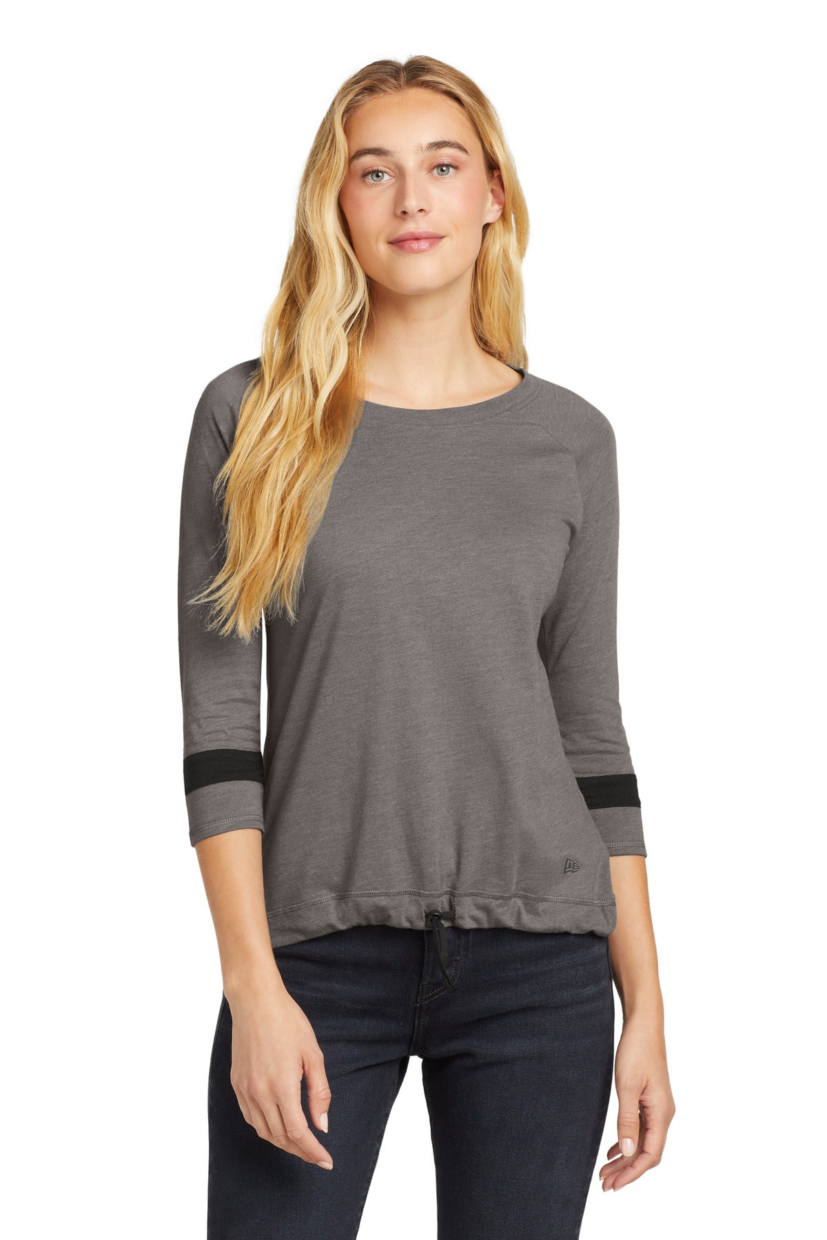 New Era Women's Tri-Blend 3/4-Sleeve Tee LNEA136 - Shadow Grey/ Black Solid - front