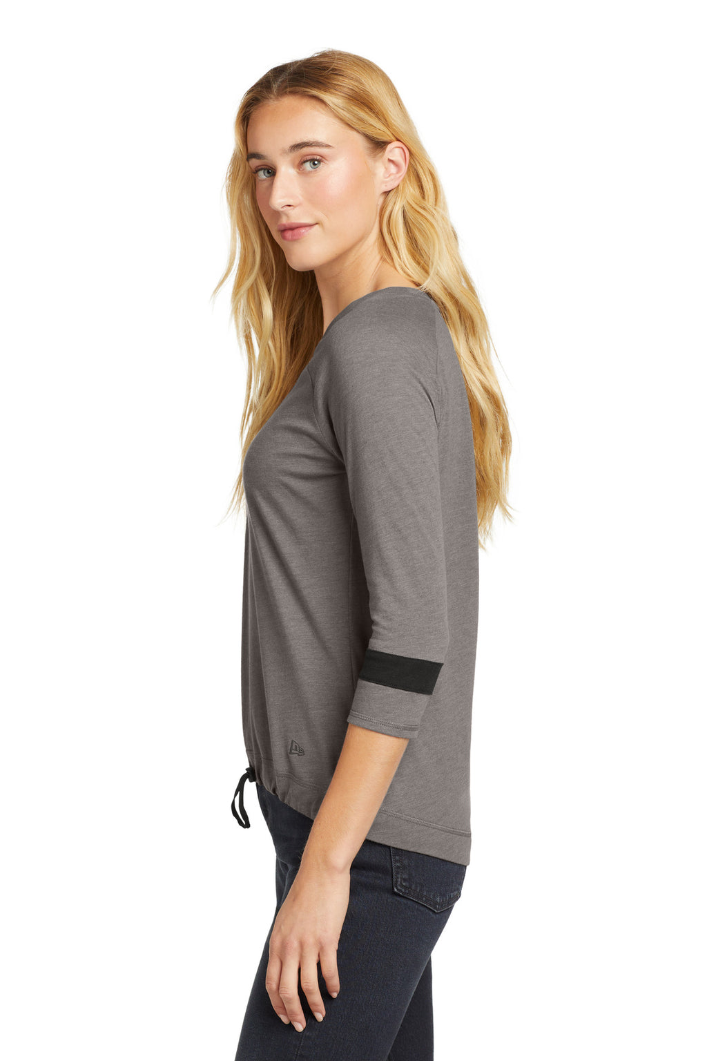 New Era Women's Tri-Blend 3/4-Sleeve Tee LNEA136 - Shadow Grey/ Black Solid - side
