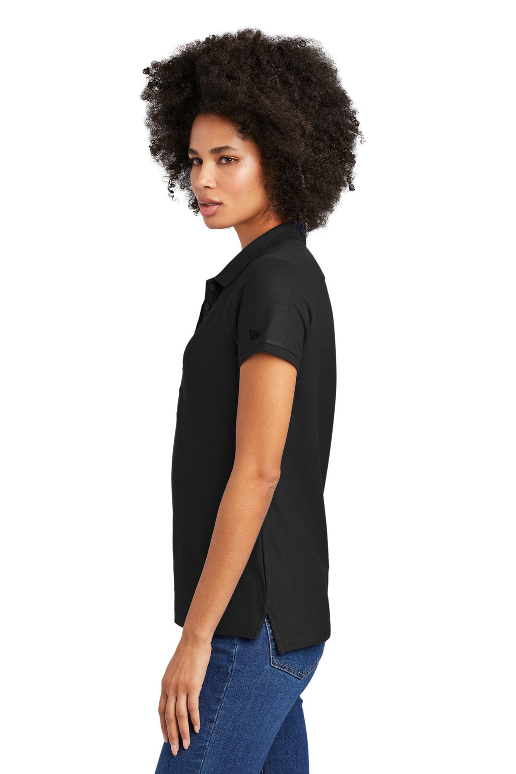 DISCONTINUED New Era Ladies Venue Home Plate Polo. LNEA300 - Black - side