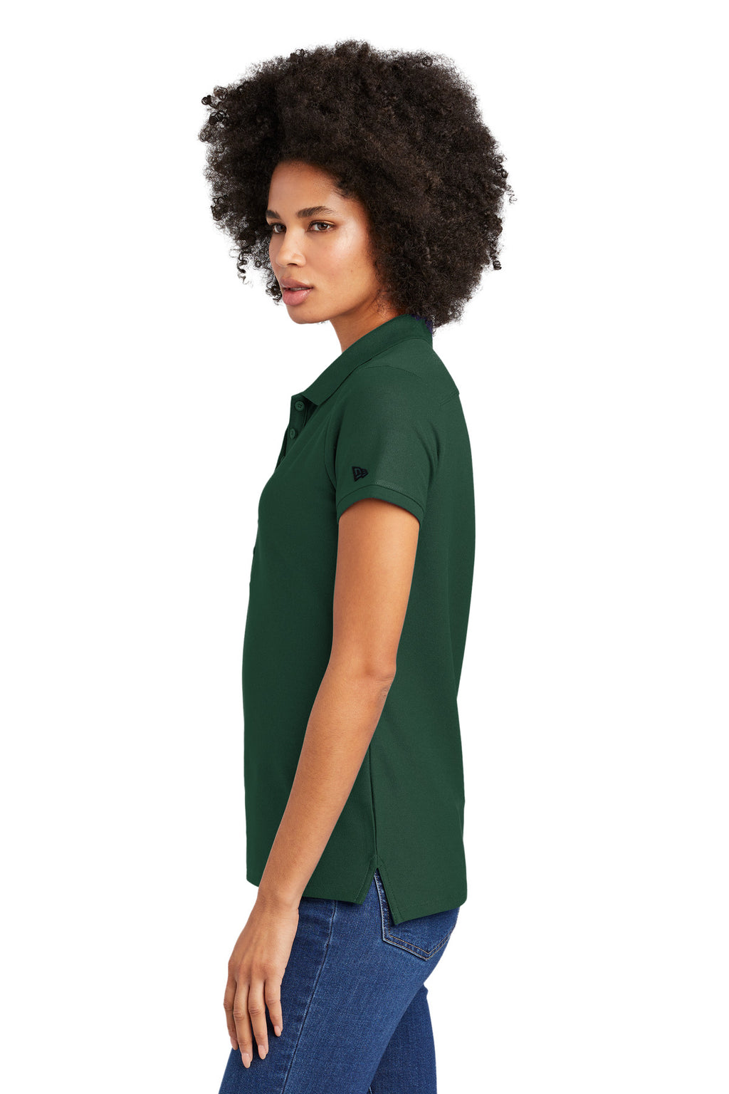 DISCONTINUED New Era Ladies Venue Home Plate Polo. LNEA300 - Dark Green - side