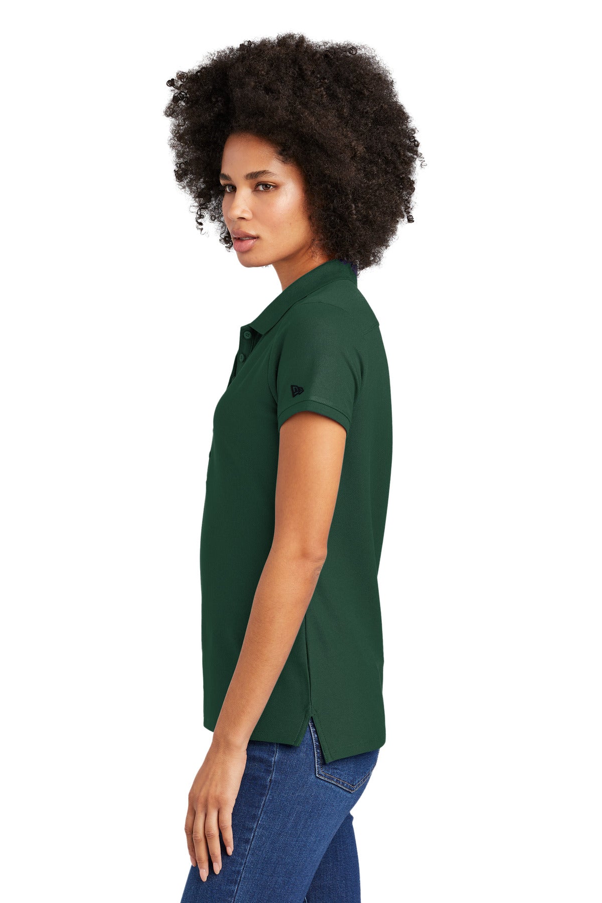 DISCONTINUED New Era Ladies Venue Home Plate Polo. LNEA300 - Dark Green - side