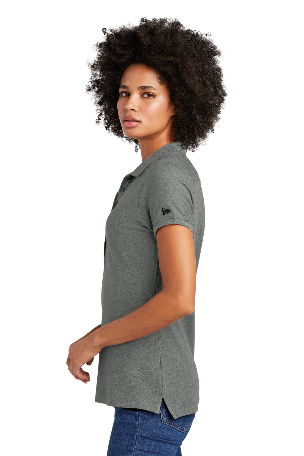 DISCONTINUED New Era Ladies Venue Home Plate Polo. LNEA300 - Graphite Heather - side