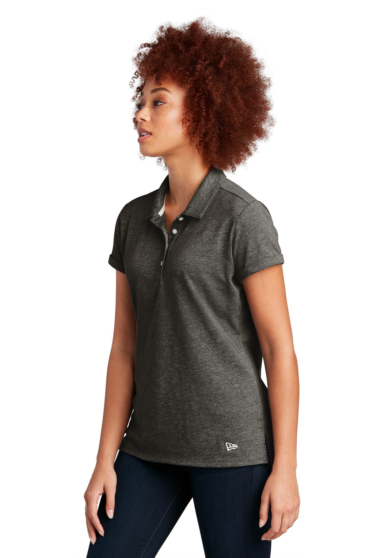 New Era Women's Slub Twist Polo LNEA301 - Black Twist - three_q