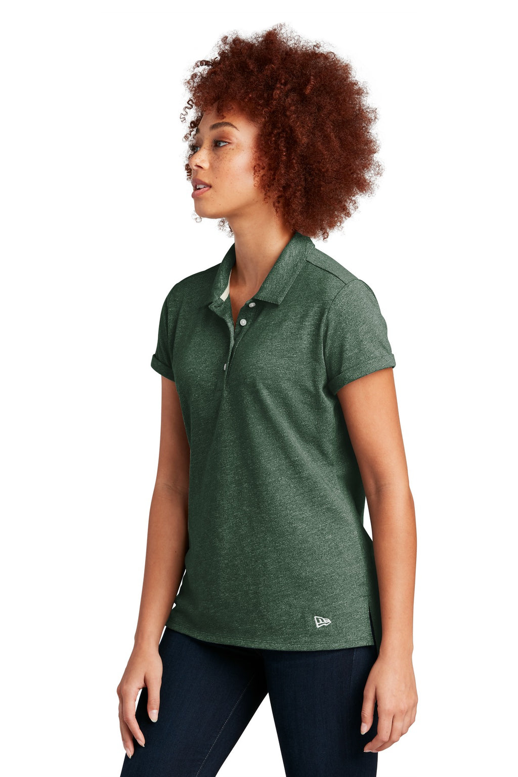 New Era Women's Slub Twist Polo LNEA301 - Dark Green Twist - three_q