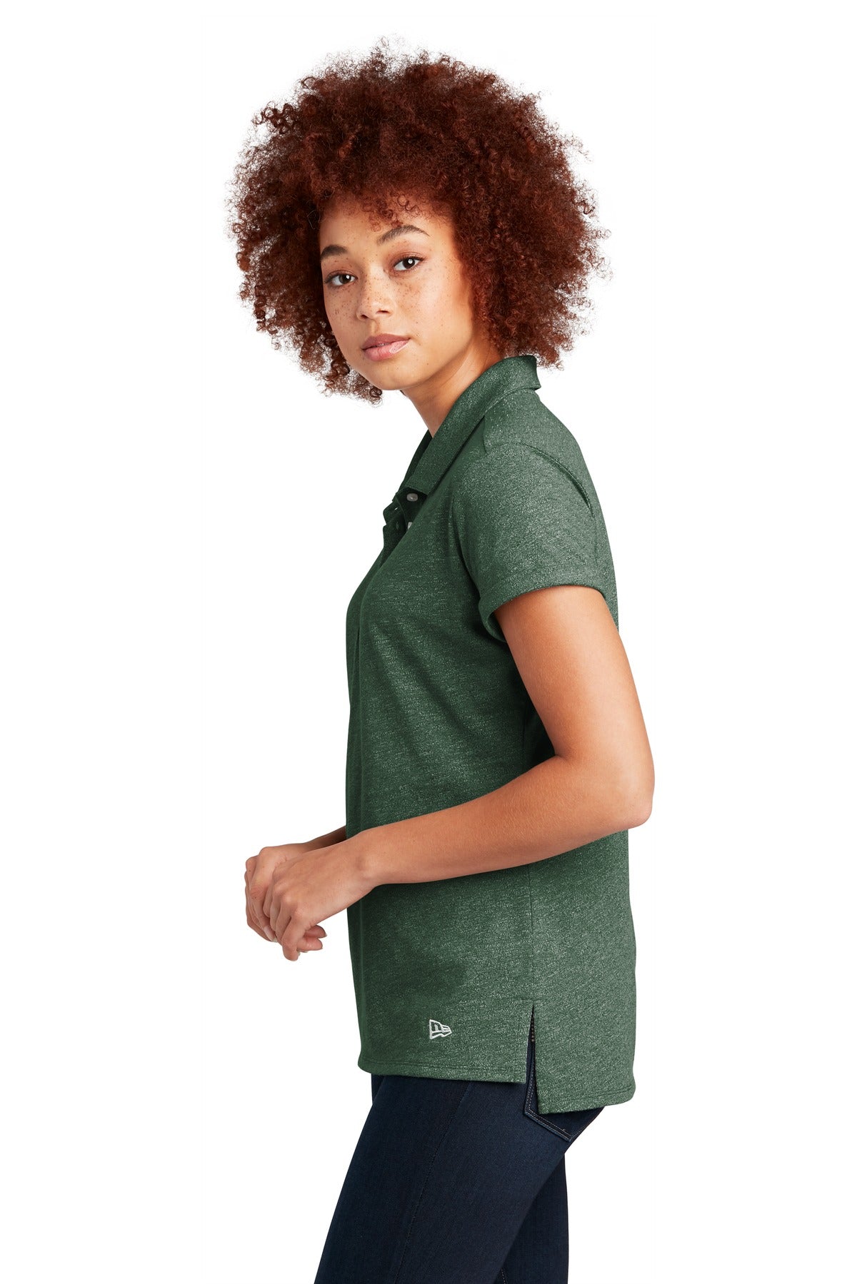 New Era Women's Slub Twist Polo LNEA301 - Dark Green Twist - side