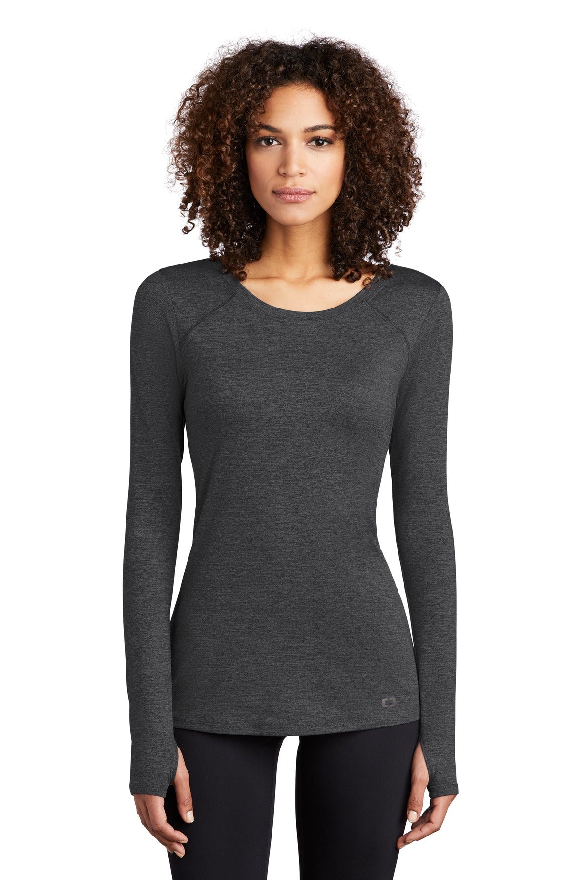 OGIO Women's Force Long Sleeve Tee LOE340 - Blacktop Heather - front